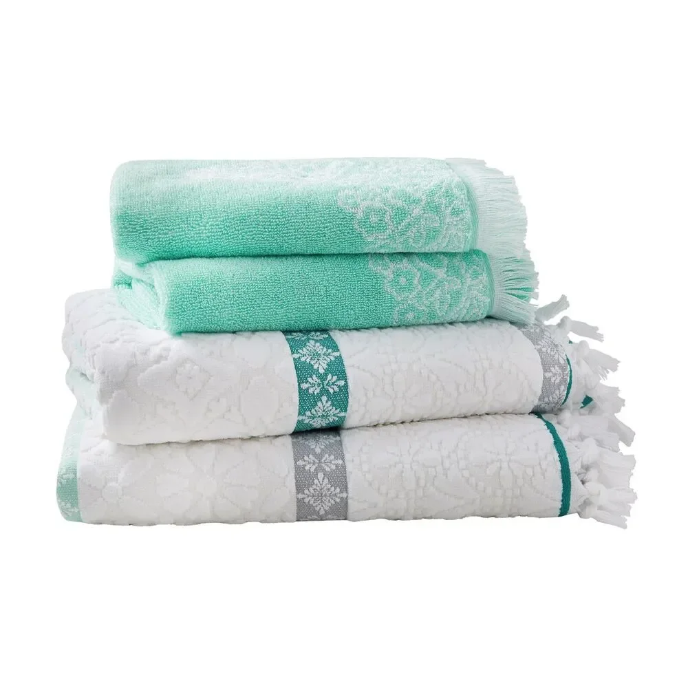Pioneer Woman Bath Towel Set Sculpted Stripe Velour Soft Silver Cotton Butterfly